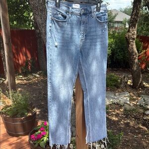 Pistola Blue Fringe Hem Cropped Jeans